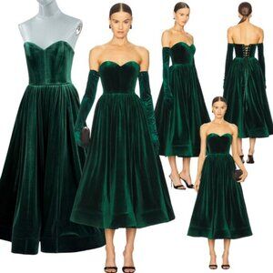 🆕 BRONX & BANCO 🧿 NWOT Inara Green Velvet Midi Dress with Gloves, Sz M US 6